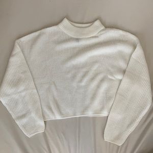 White knit mock turtleneck, cropped sweater